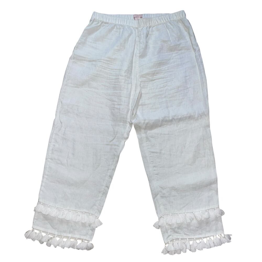 St. Tropez West Linen Pants Cropped Tassels